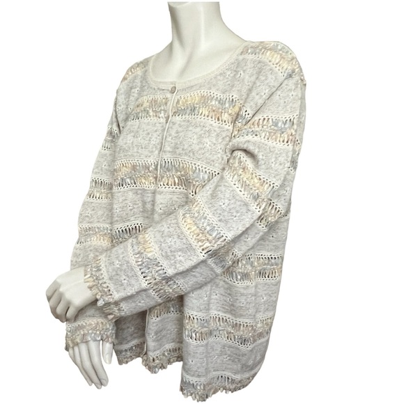 Design Options Philip & Jane Gordon Beige Knit Ribbon Grandma Cardigan Sweater - Picture 12 of 12